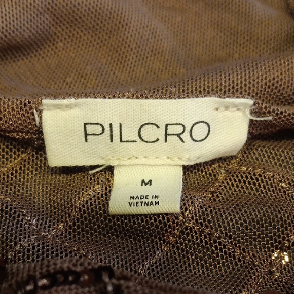 Anthropologie Pilcro Shimmering Sequins Brown Mesh Top. - Picture 7 of 11